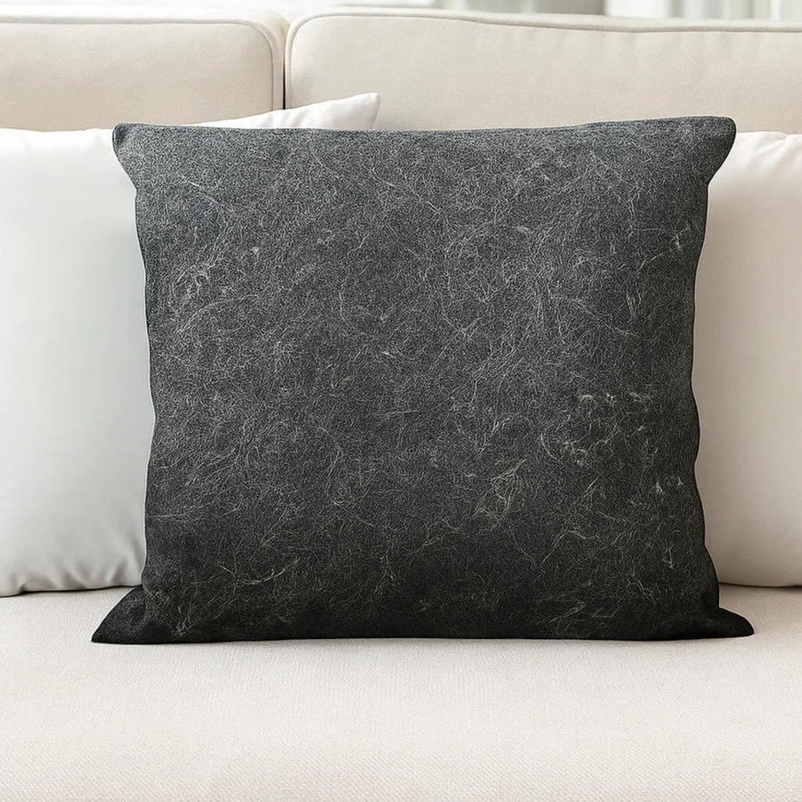 Black cushion covered in pet hair