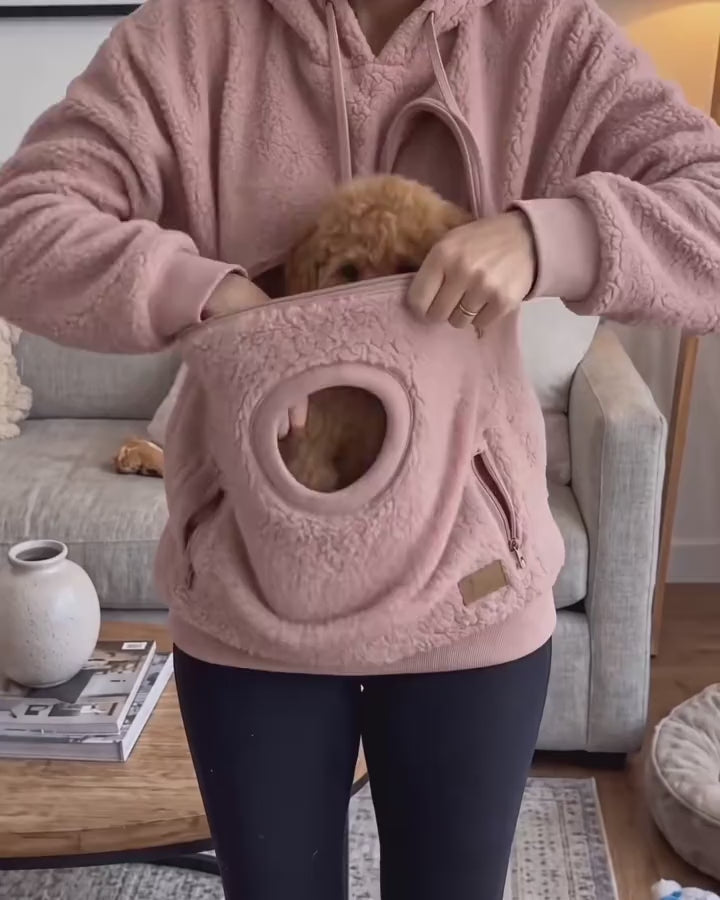 Sherpa dog carrier hoodie in action