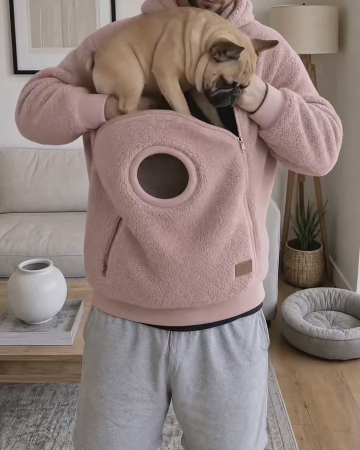 Sherpa dog carrier hoodie in action